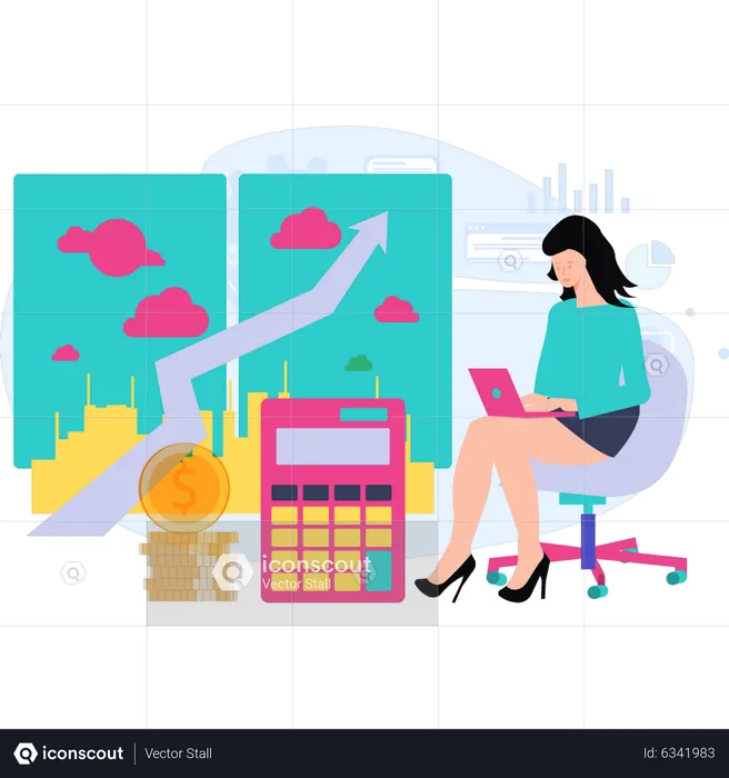Female doing business analysis  Illustration