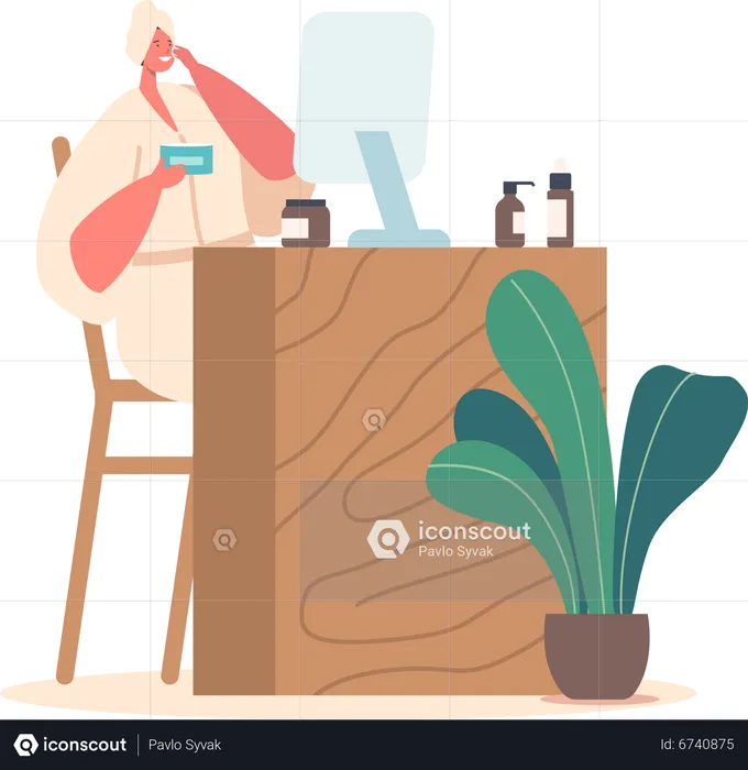 Female doing daily face care routine  Illustration