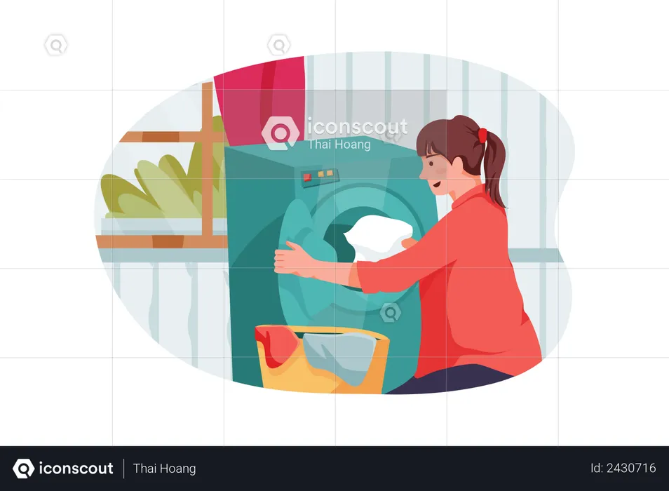 Female doing laundry  Illustration