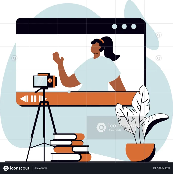 Female doing live streaming on social media  Illustration