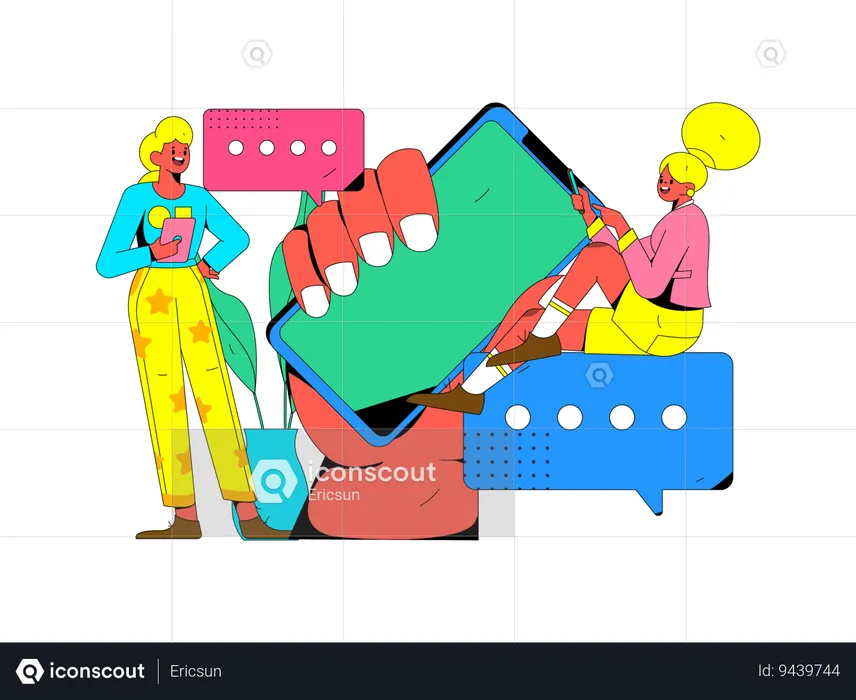 Female doing mobile marketing  Illustration