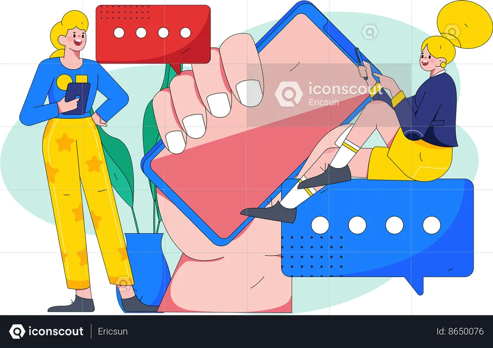 Female doing mobile marketing  Illustration