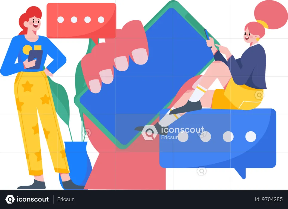 Female doing mobile marketing  Illustration