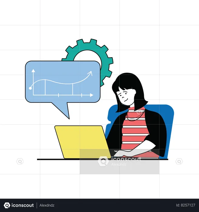 Female doing online business analysis  Illustration