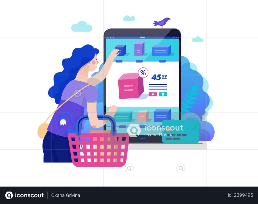 Female doing online shopping  Illustration