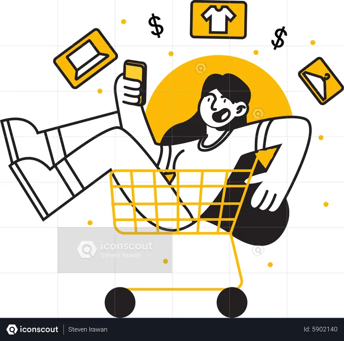 Female doing online shopping  Illustration