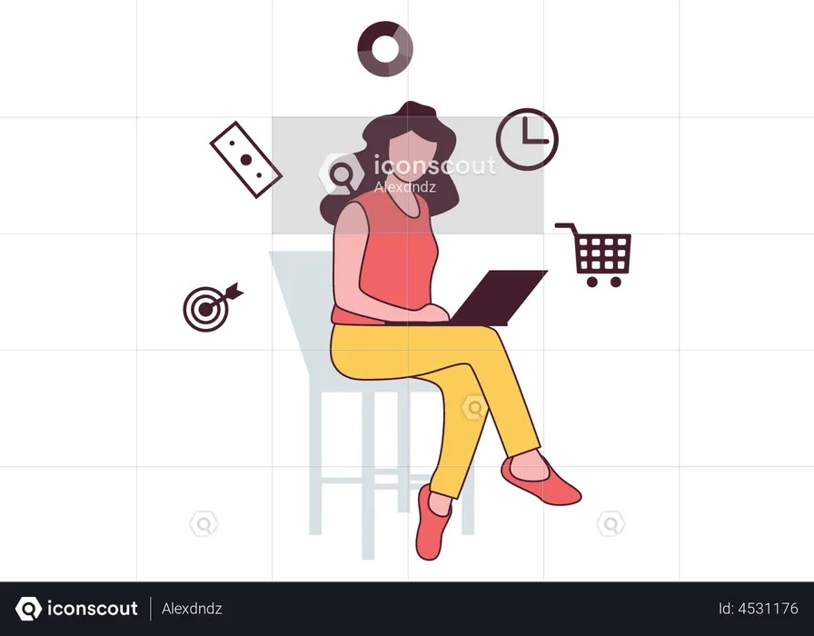 Female doing online shopping using laptop  Illustration
