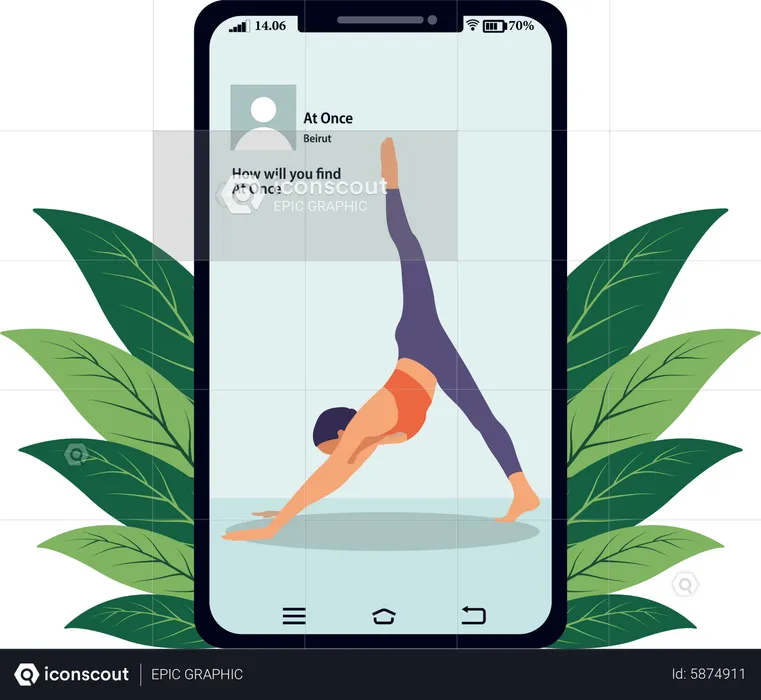 Female doing Online yoga  Illustration