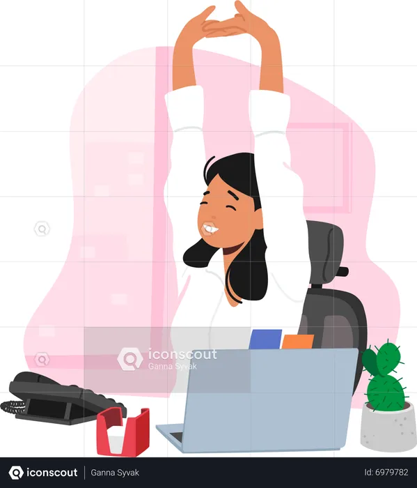Female Doing Workout In Office Space  Illustration