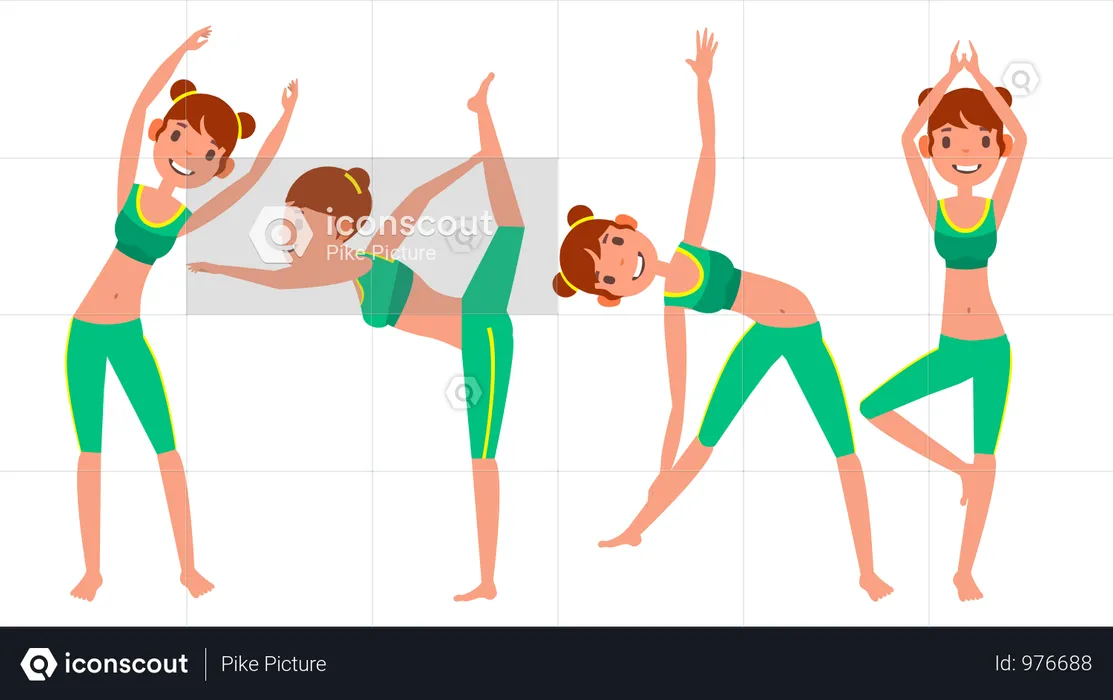 Female Doing Yoga With Different Poses  Illustration