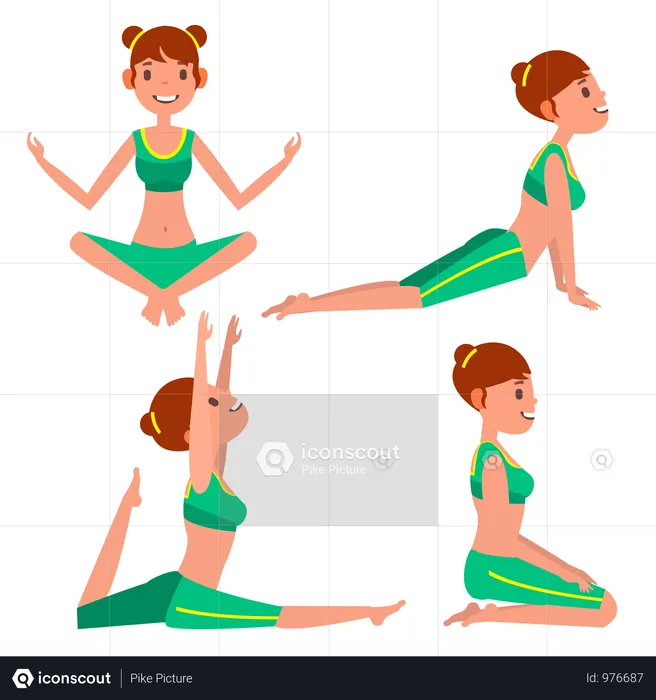 Female Doing Yoga With Different Poses  Illustration