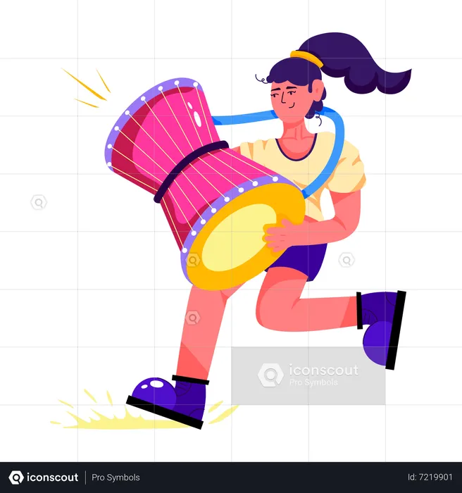 Female Drum Beater  Illustration