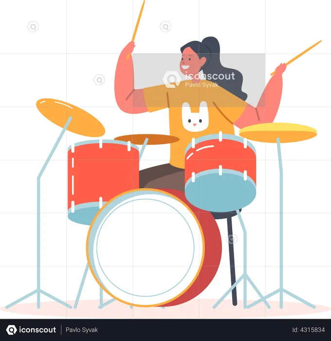 Female drummer playing at music concert  Illustration