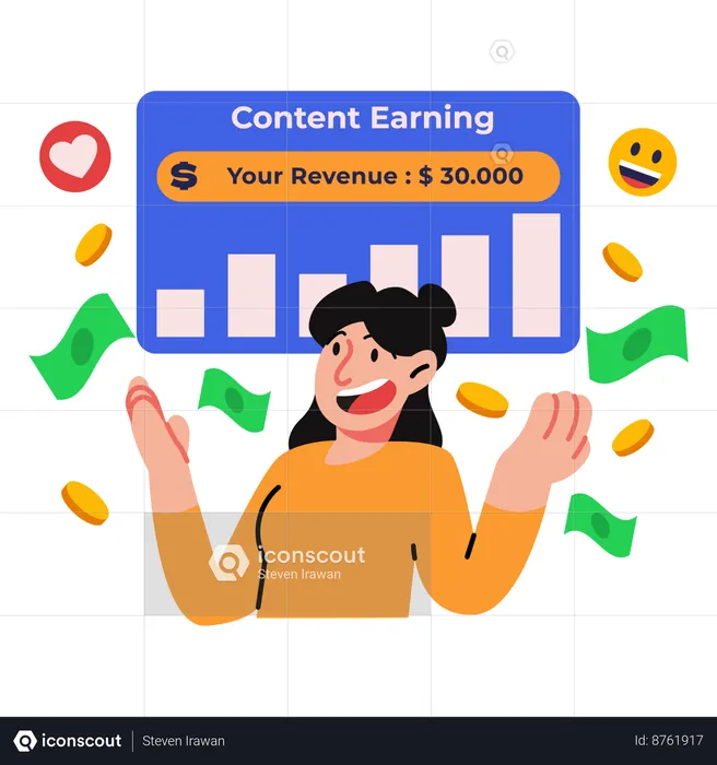 Female earning profit from social media content  Illustration