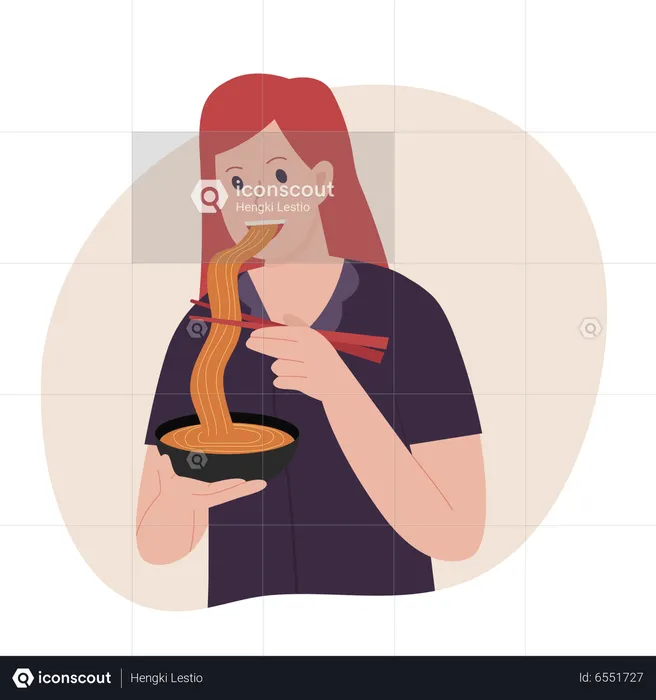 Female eating noodle  Illustration