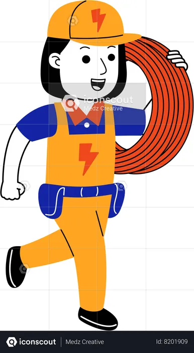 Female electrician carrying electric cable  Illustration