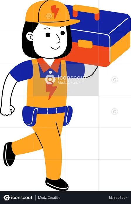 Female electrician carrying tool box  Illustration