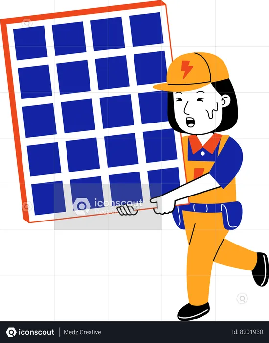 Female Electrician installing solar panel  Illustration