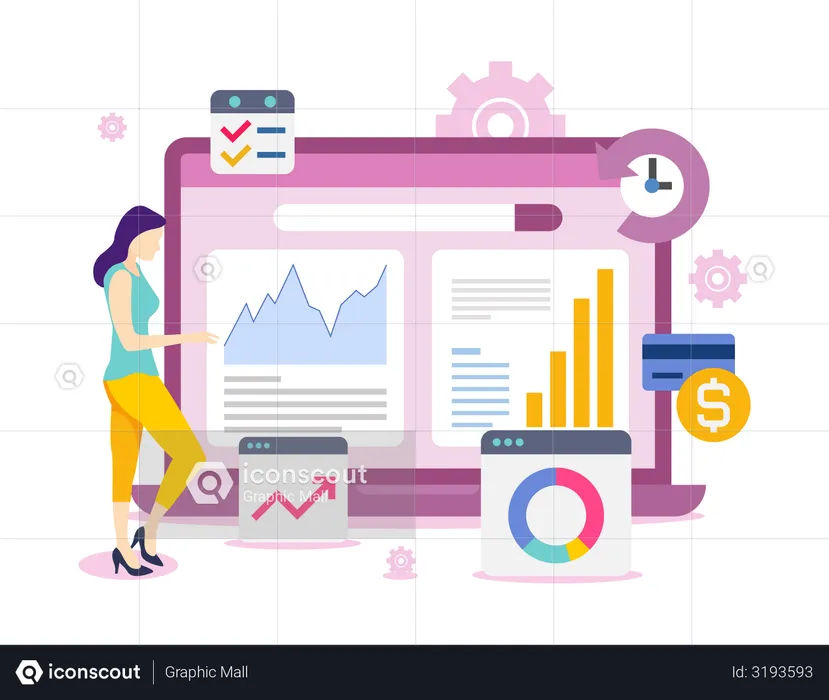 Female Employee analyzing Search Improvement  Illustration