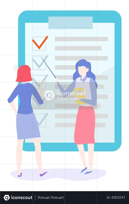 Female employee discussing task list  Illustration