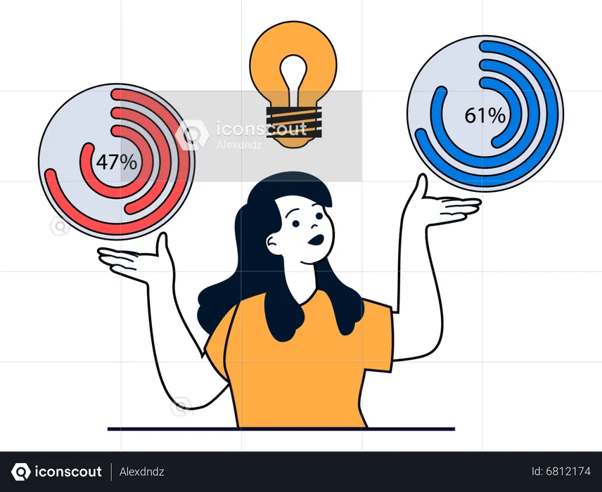Female employee doing business data analysis  Illustration