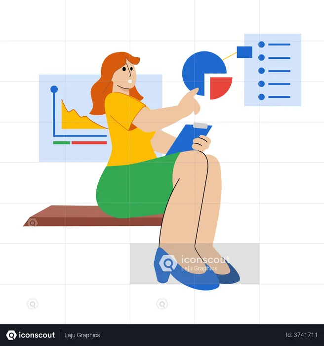 Female employee doing data analysis  Illustration