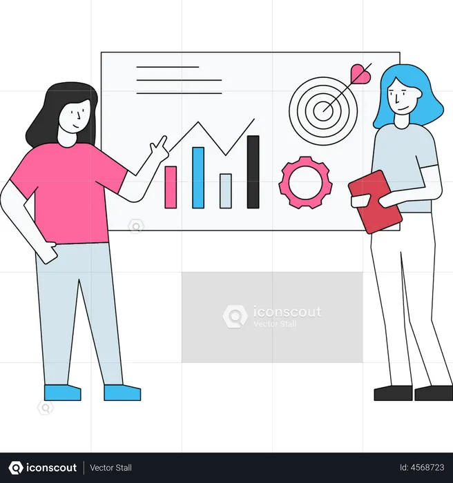 Female employee doing data analytics  Illustration