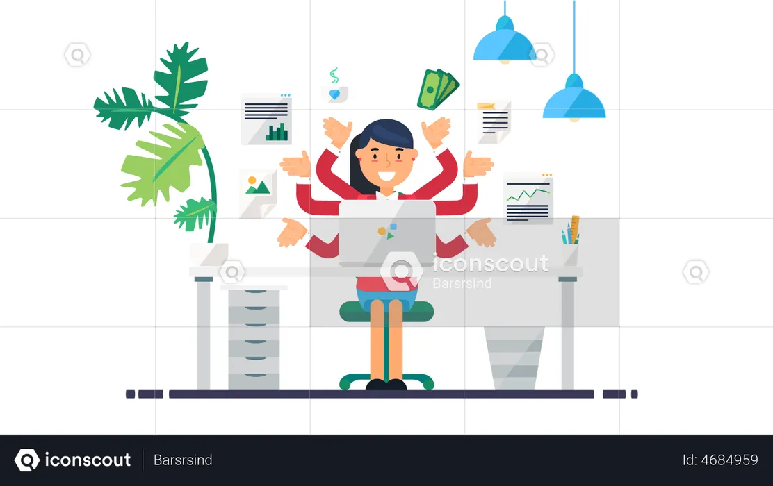 Female employee doing multitasking  Illustration