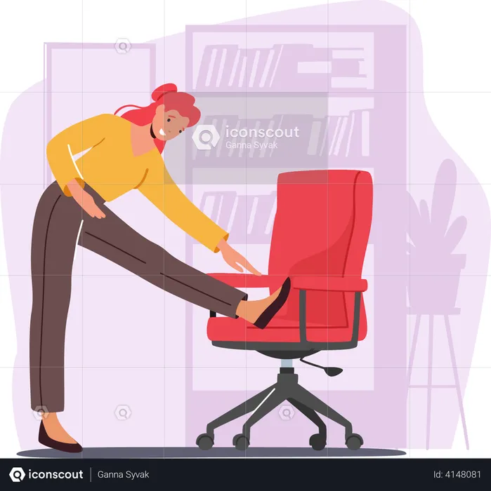 Female employee doing workout at work place  Illustration