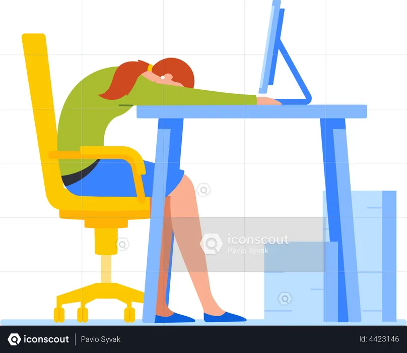 Female employee exhausted at work  Illustration