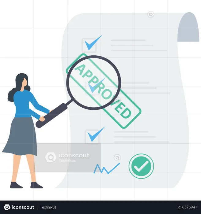 Female employee find approved document  Illustration