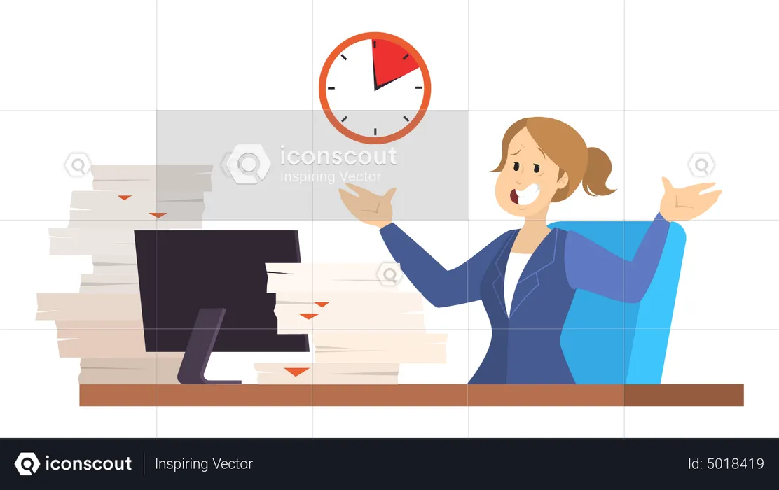 Female employee getting frustrated due to heavy workload  Illustration