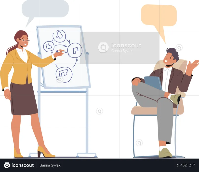 Female employee giving presentation  Illustration