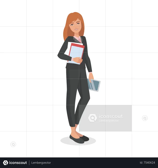 Female employee holding tablet and business report  Illustration