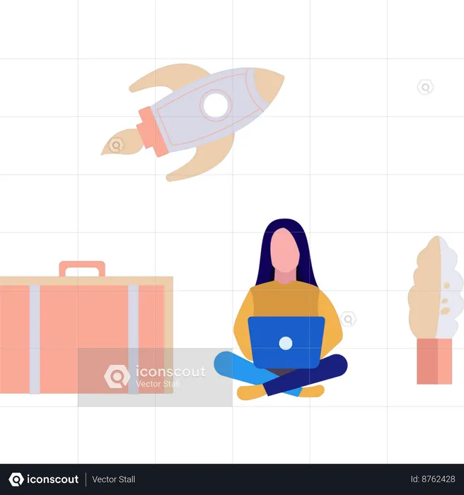 Female employee is working on business trip  Illustration