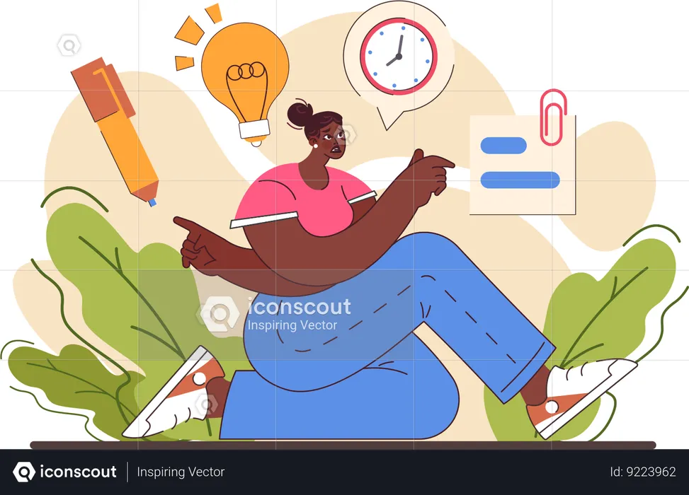 Female employee managing task under time  Illustration