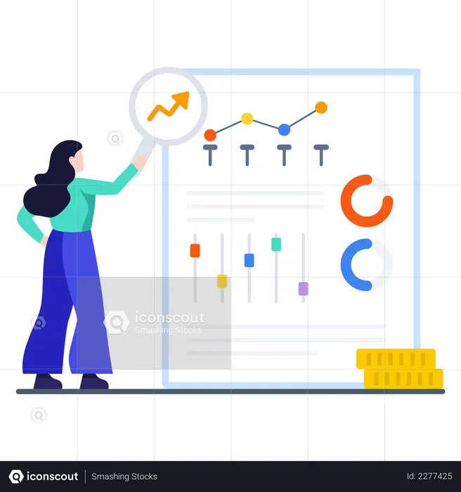 Female employee preparing profit and loss graph  Illustration