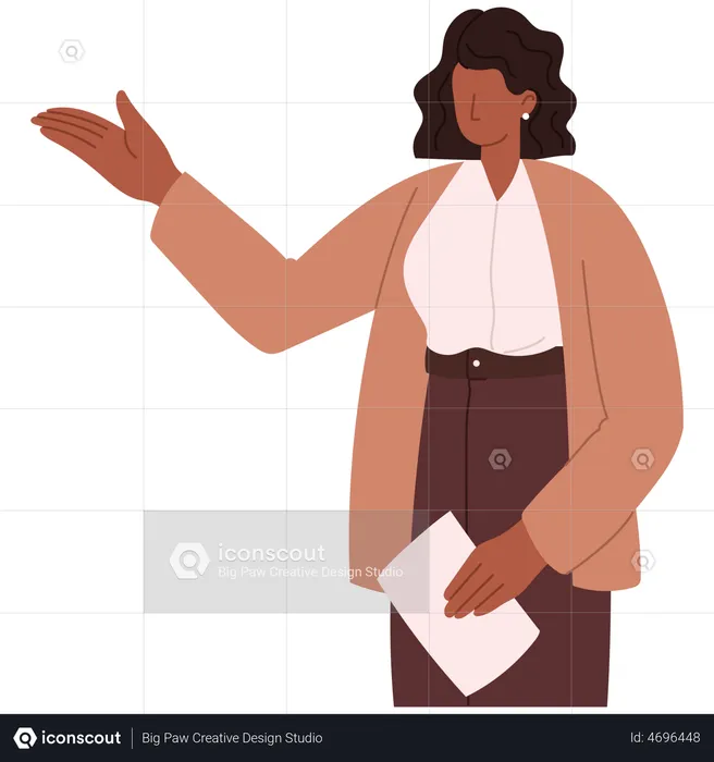 Female employee presenting and holding report  Illustration