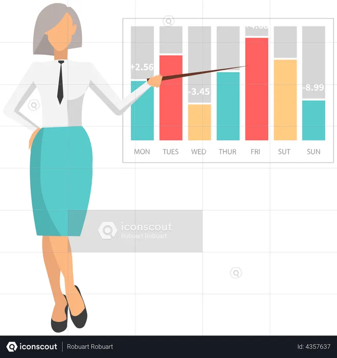 Female employee presenting data analytics chart  Illustration