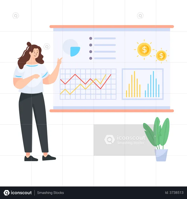 Female employee presenting financial graph  Illustration