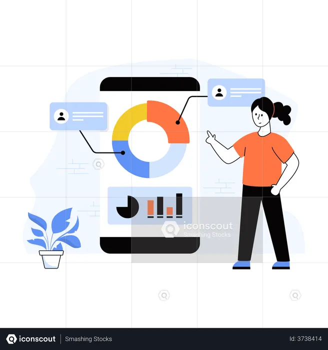 Female employee presenting statistics using smartphone  Illustration