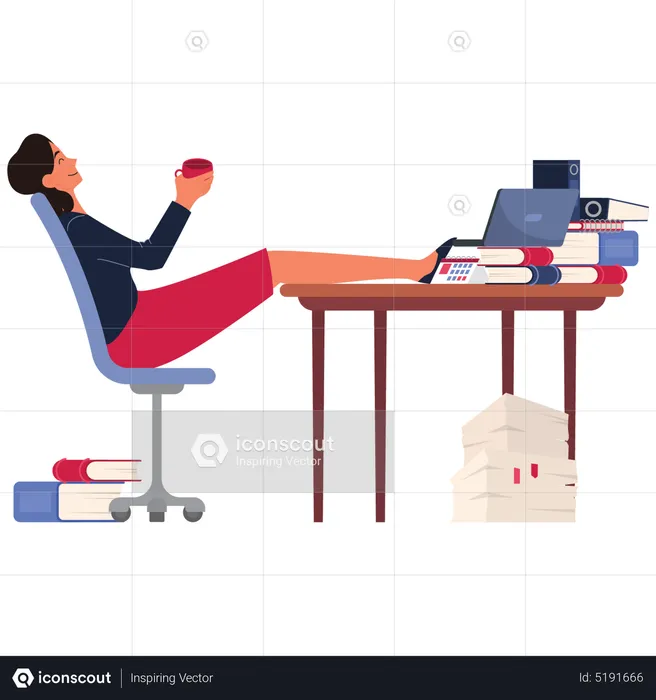 Female employee relaxing in office  Illustration