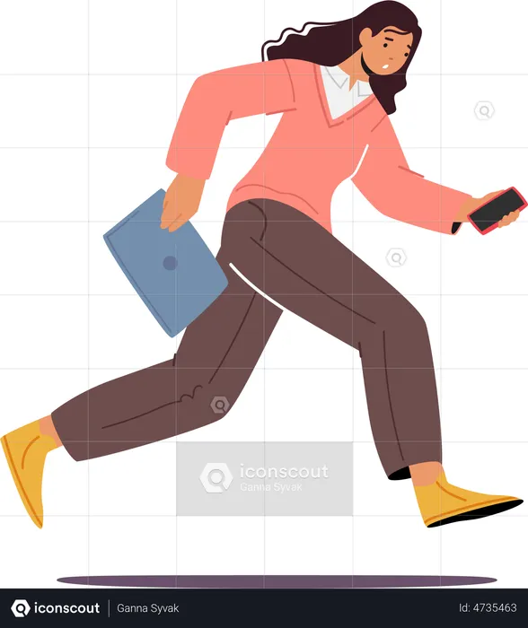 Female employee running towards work  Illustration