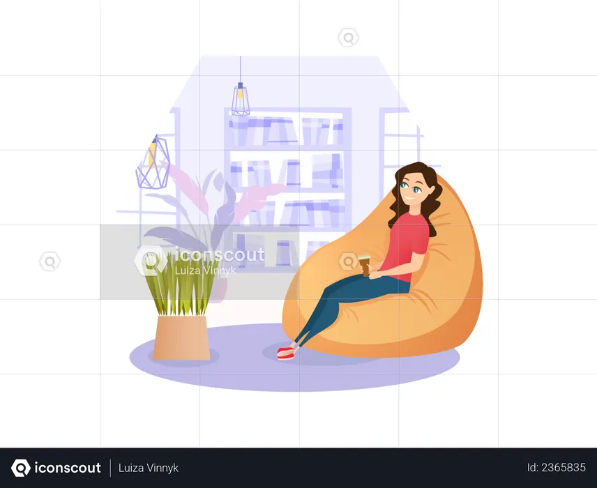 Female employee sitting on beanbag  Illustration