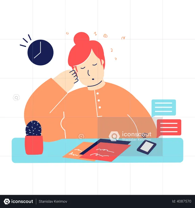 Female employee sleeping in office  Illustration