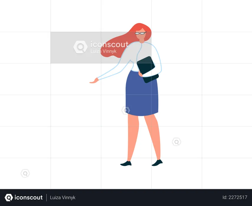 Female employee standing while holding ipad  Illustration