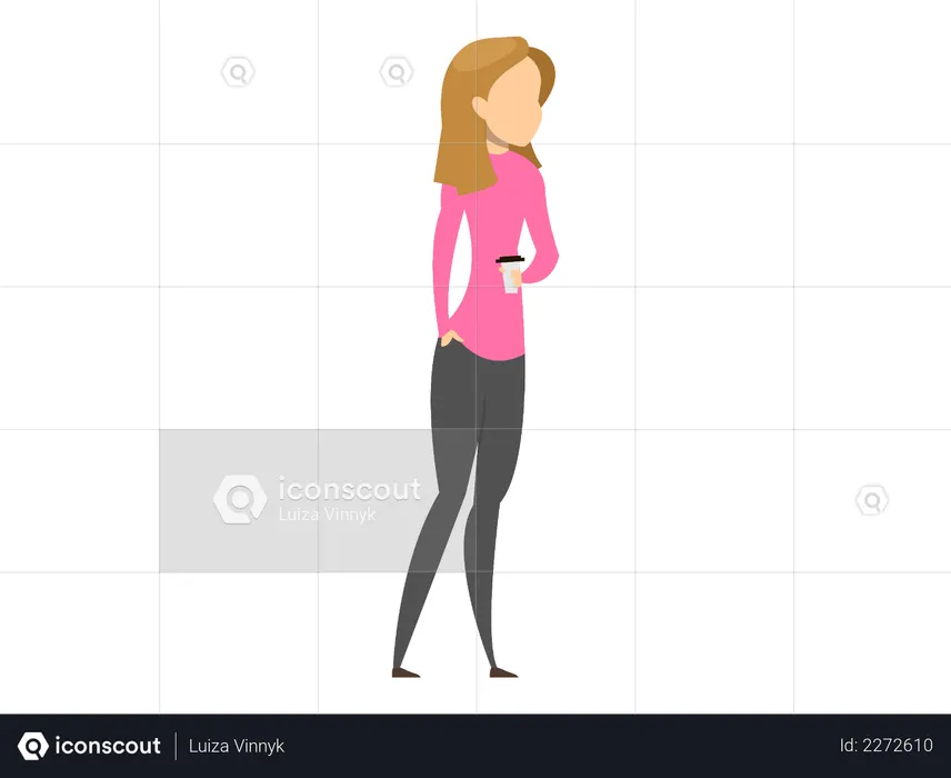 Female employee standing with coffee in her hand  Illustration