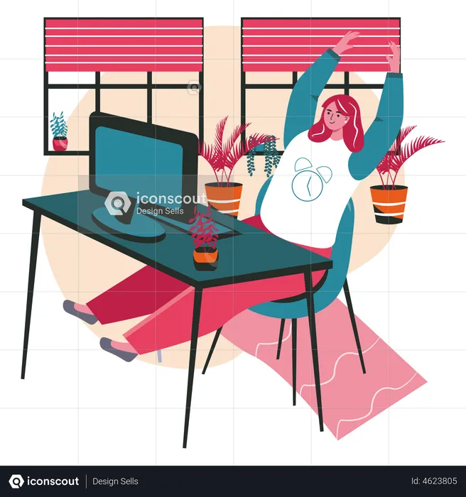Female employee stretching in chair  Illustration