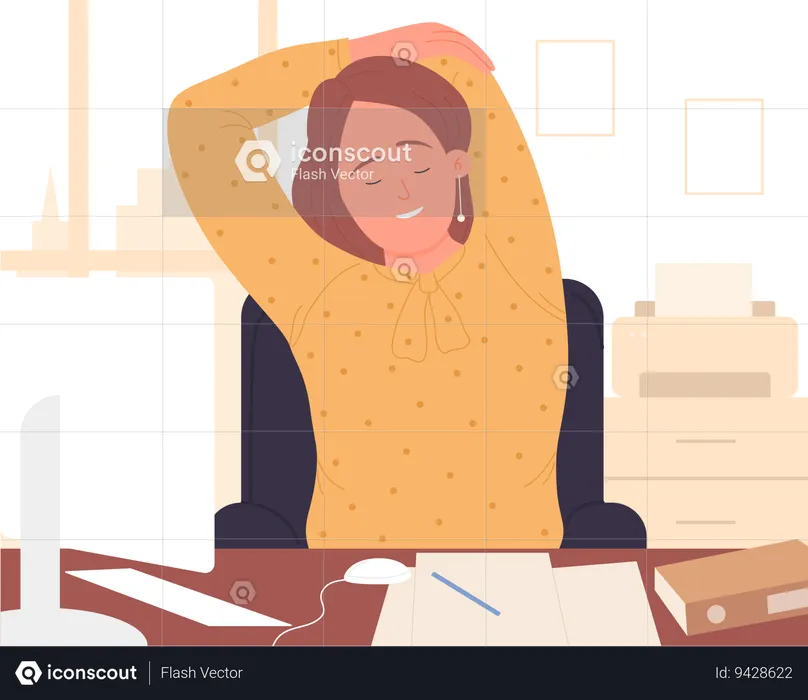 Female employee Stretching In Office  Illustration