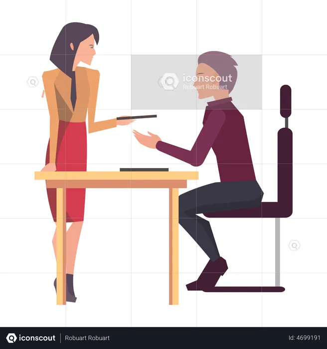 Female employee submitting report  Illustration